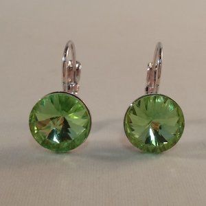 18K White Gold Plated 12mm Green Crystal Drop Hoop Earrings Gorgeous Party Gift
